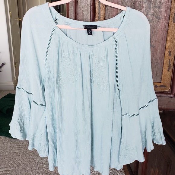 INC International Concepts Tops - Extra Large Light Blue Blouse by International Concepts with Bell Sleeves